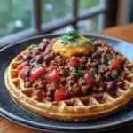 Honey Butter Cornbread Waffles with Chili are a delightful twist on traditional waffles. Imagine fluffy cornbread waffles, golden and crispy, topped with a rich, savory chili. The sweetness of honey butter adds a unique flavor that perfectly complements the hearty chili. This dish is not just a meal; it’s an experience that brings together sweet and savory in every bite. Whether you’re enjoying them for brunch or a cozy dinner, these waffles are sure to impress your family and friends.