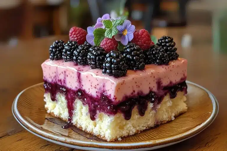 Indulge in our Luxurious White Chocolate Blackberry Poke Cake, a delightful dessert that combines rich flavors and a stunning presentation!