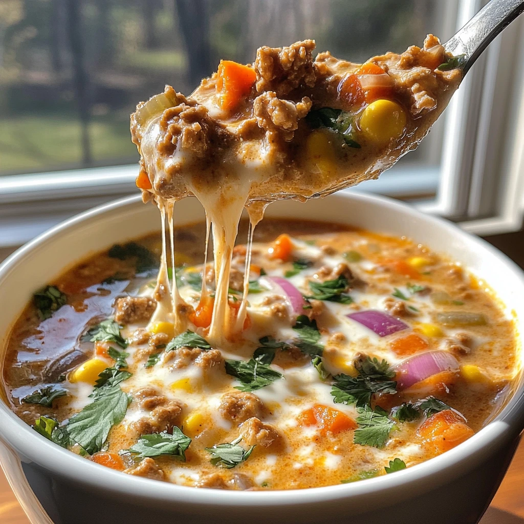 Cheesy Veggie Burger Soup