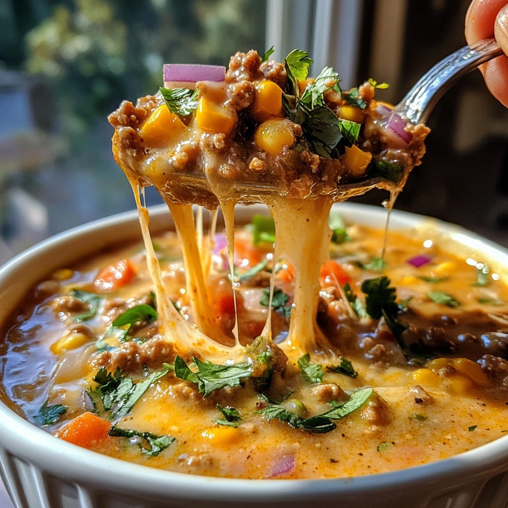 One-Pot Cheesy Veggie Burger Soup