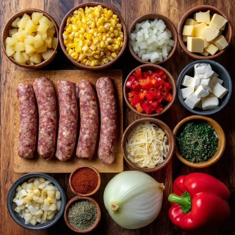 Ingredients for sausage corn chowder laid out
