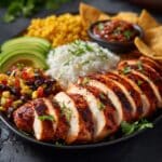 Plated Mexican Chicken Breast with sides