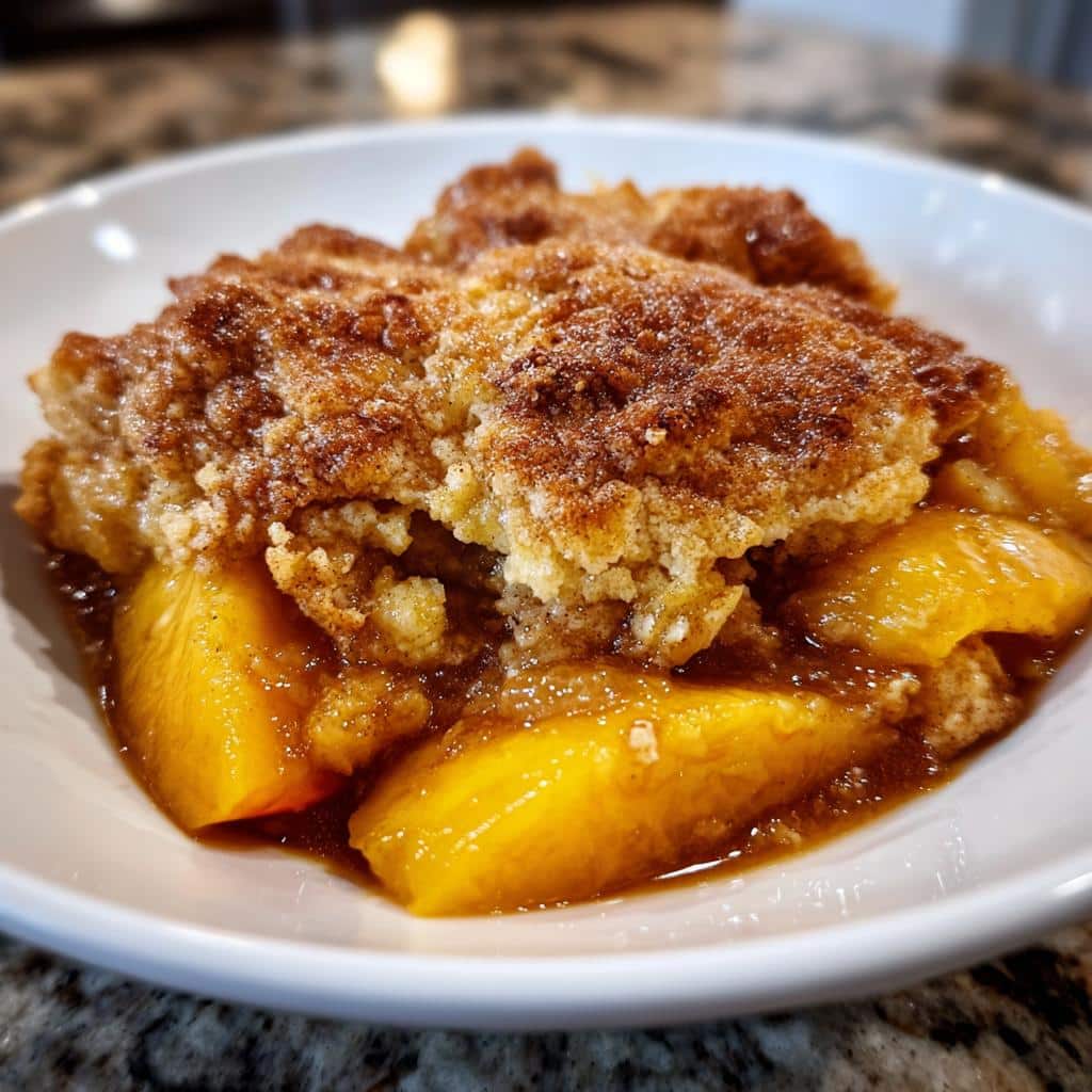peach cobbler with fresh peaches - detail 2