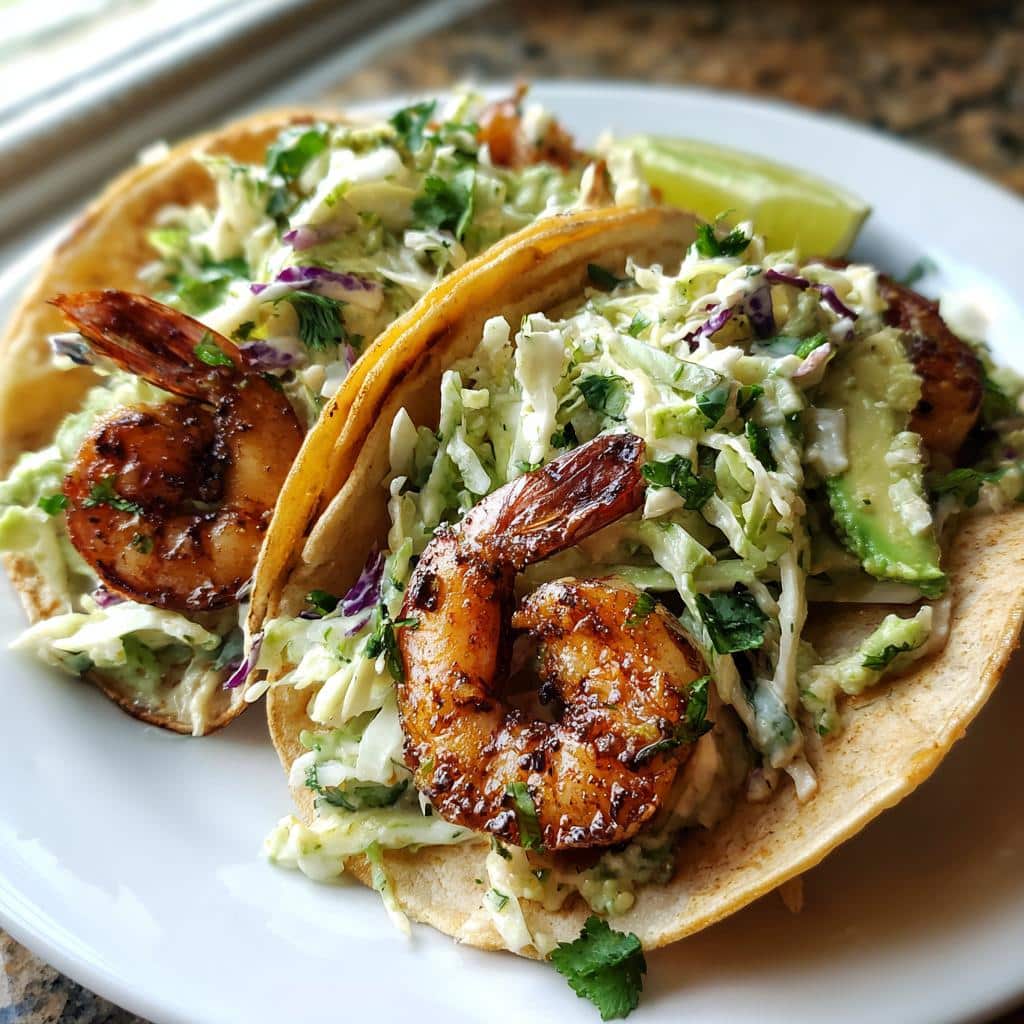 Cilantro Lime Shrimp Tacos with Creamy Slaw - detail 1