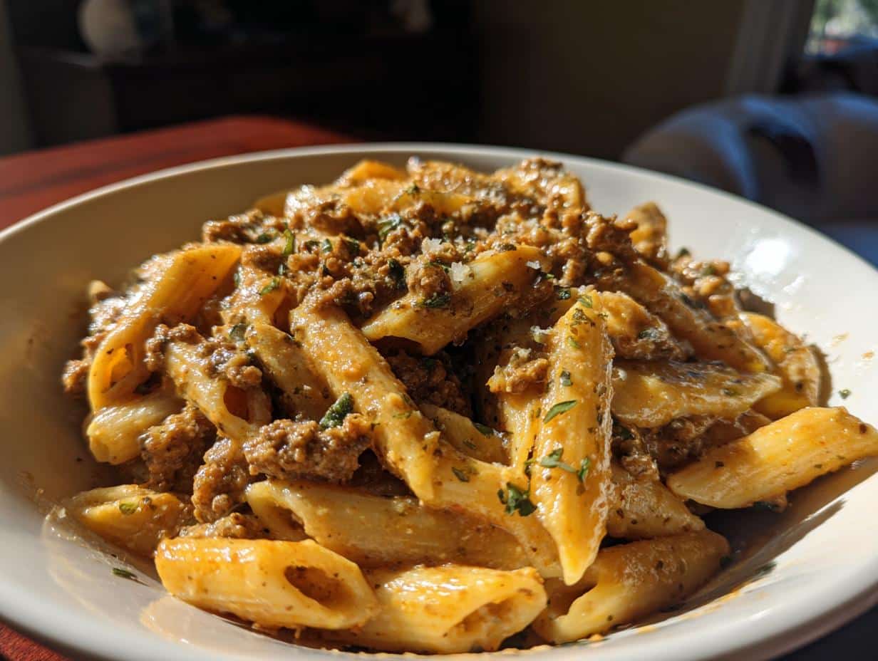 Amazing High Protein Creamy Beef Pasta