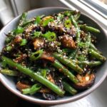 Honey Soy Glazed Green Beans with Shitake Mushrooms