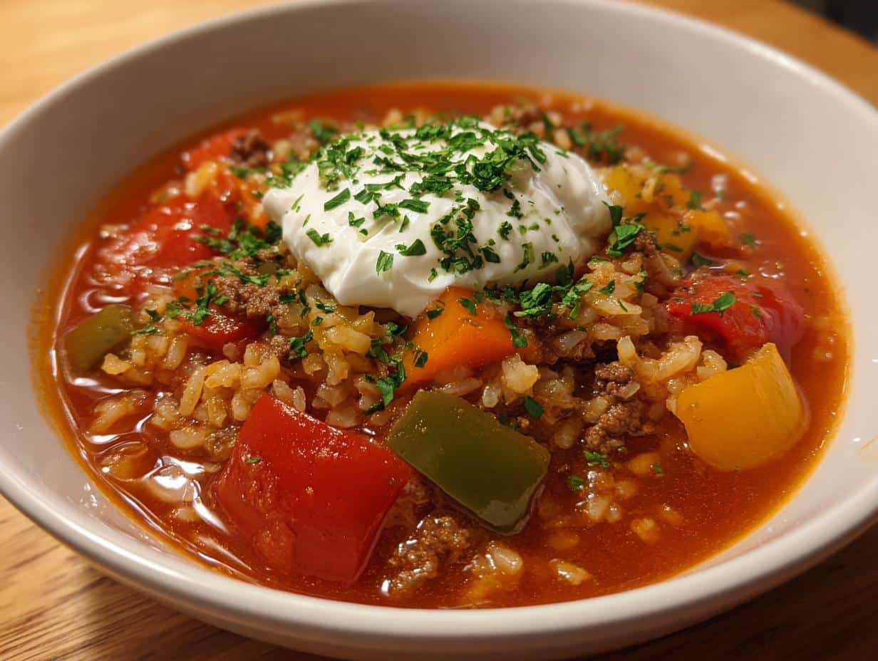 Delicious Crock Pot Stuffed Pepper Soup: 1 Win