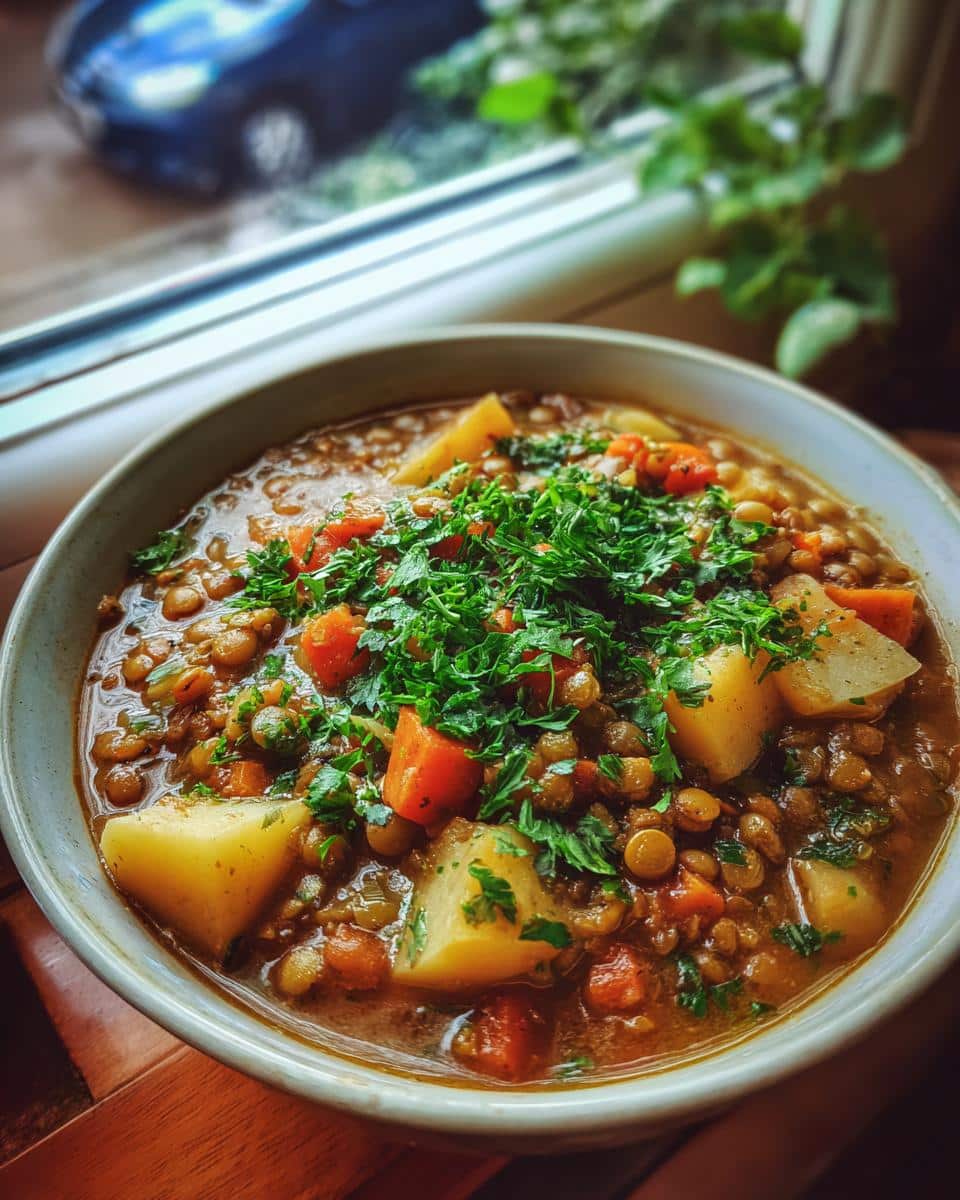 Hearty Lentil and Potato Soup - detail 1