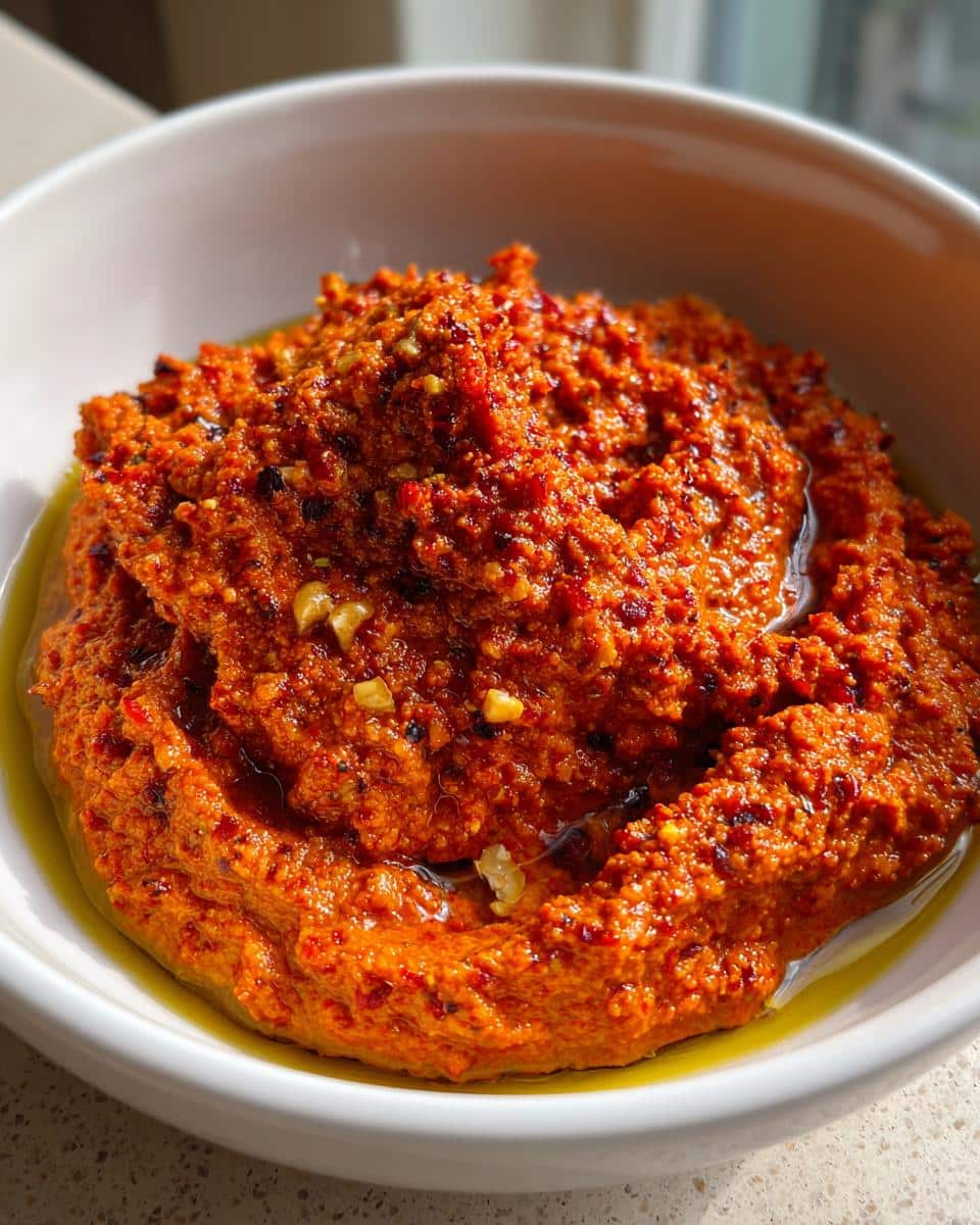 Roasted Red Pepper and Walnut Dip (Muhammara) - detail 1