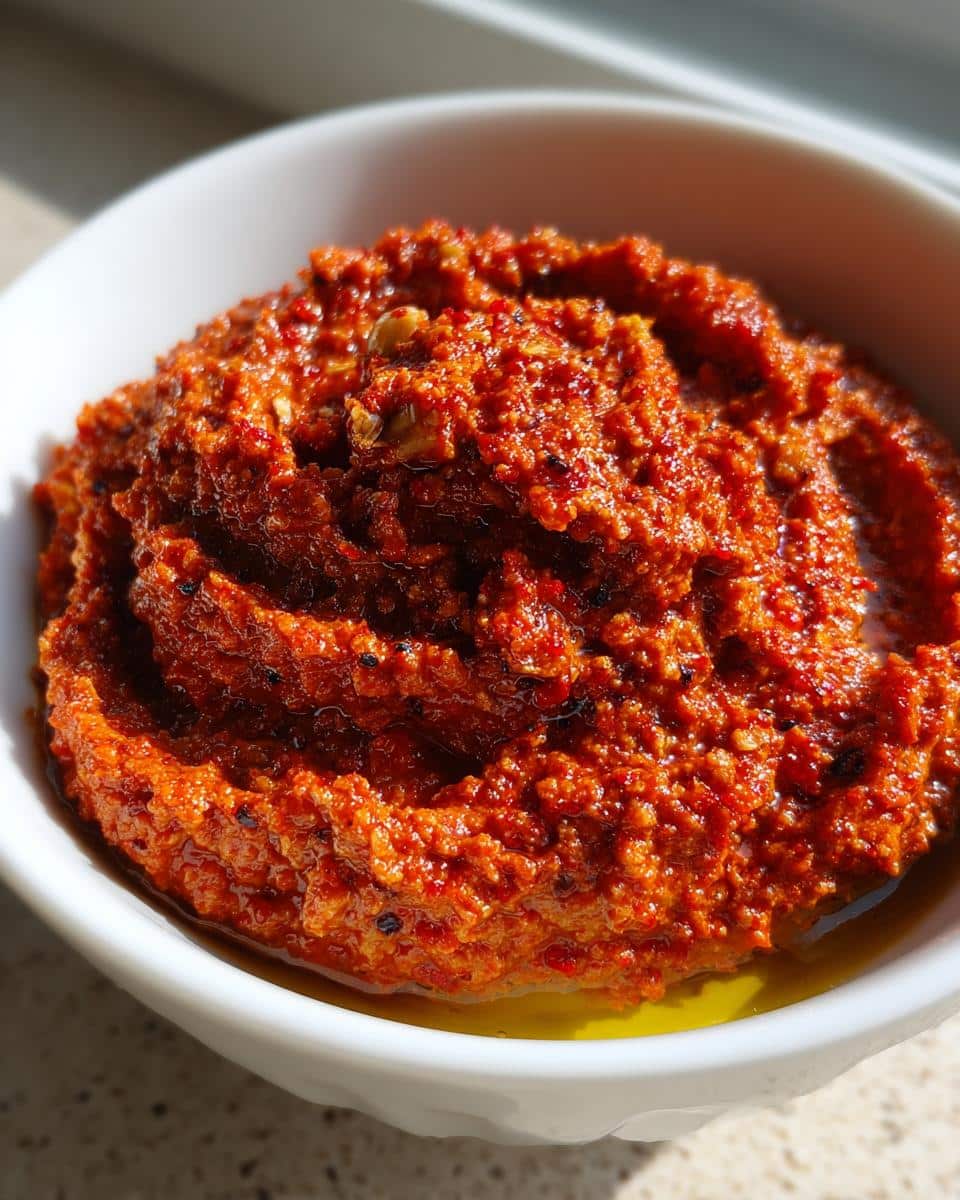 Roasted Red Pepper and Walnut Dip (Muhammara) - detail 2