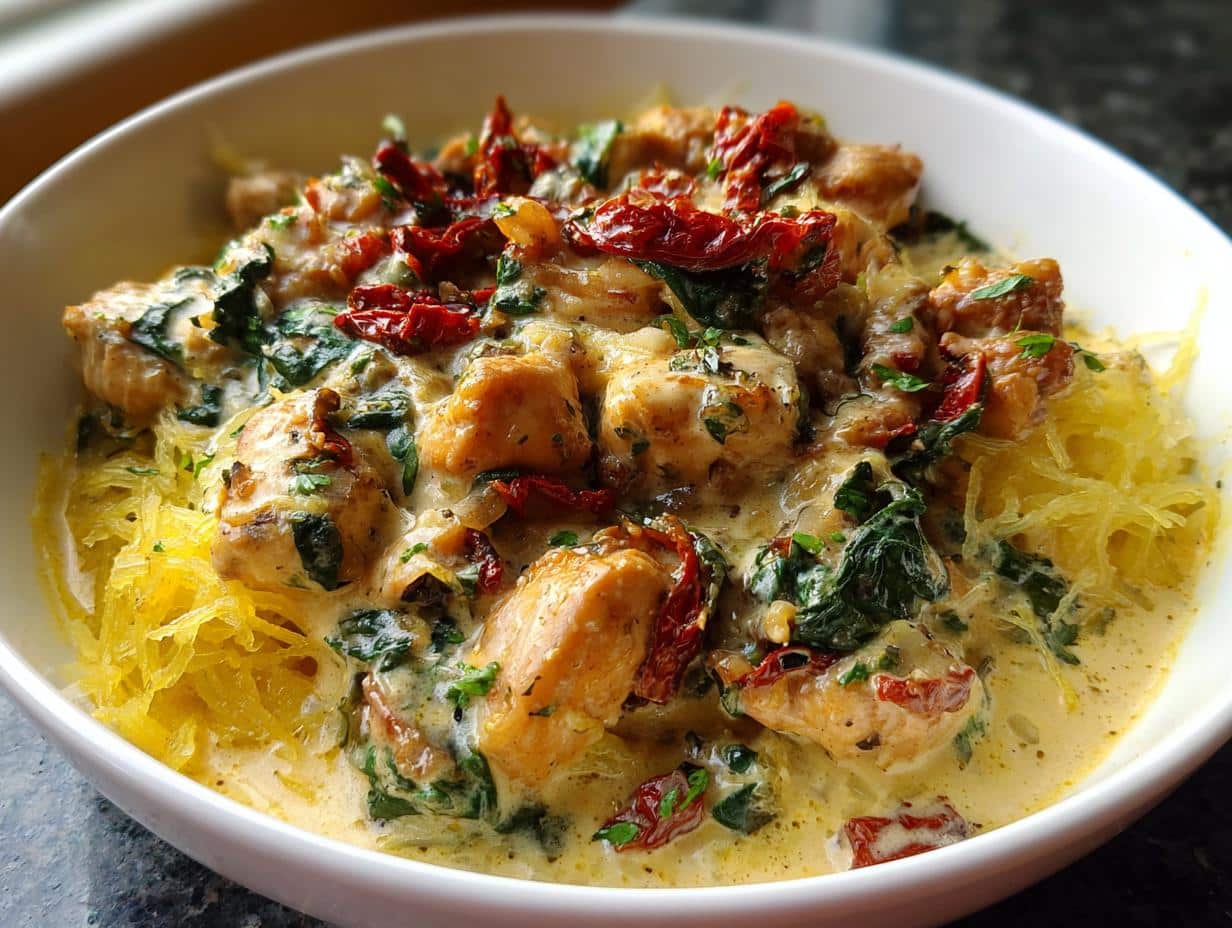 Tuscan Chicken Spaghetti Squash: 40 Min Meal