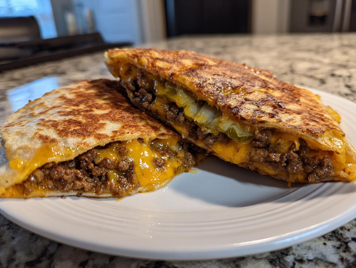 Amazing Cheeseburger Quesadillas: Melty Mashup