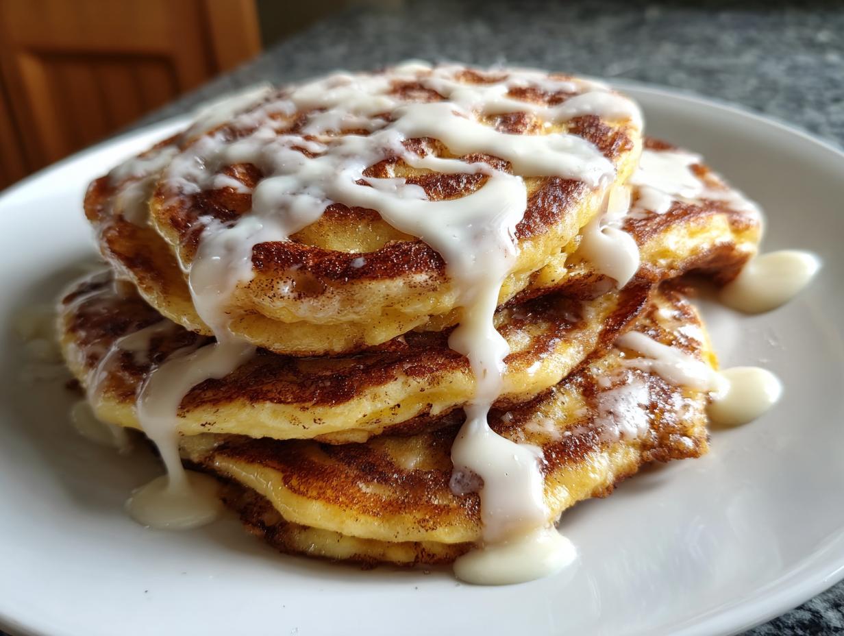 Cinnamon Roll Pancakes with Cream Cheese Glaze