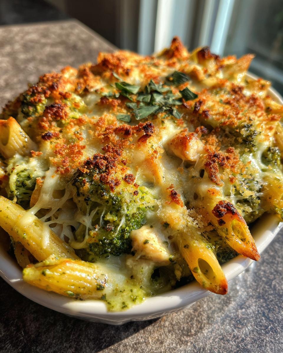 Creamy Pesto Chicken and Broccoli Pasta Bake - detail 1