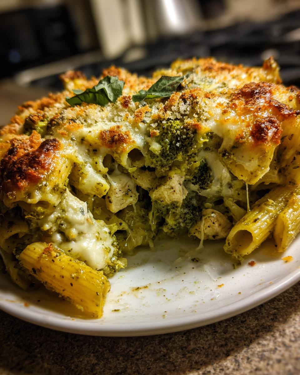 Creamy Pesto Chicken and Broccoli Pasta Bake - detail 2