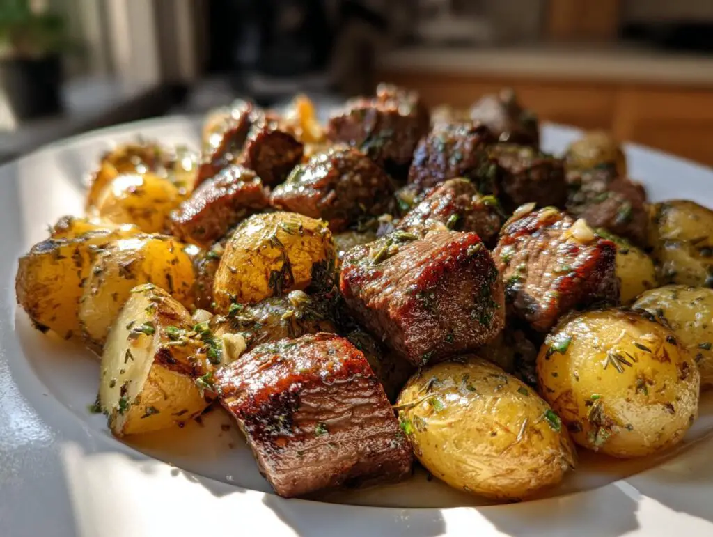 Garlic Butter Steak Bites and Potatoes