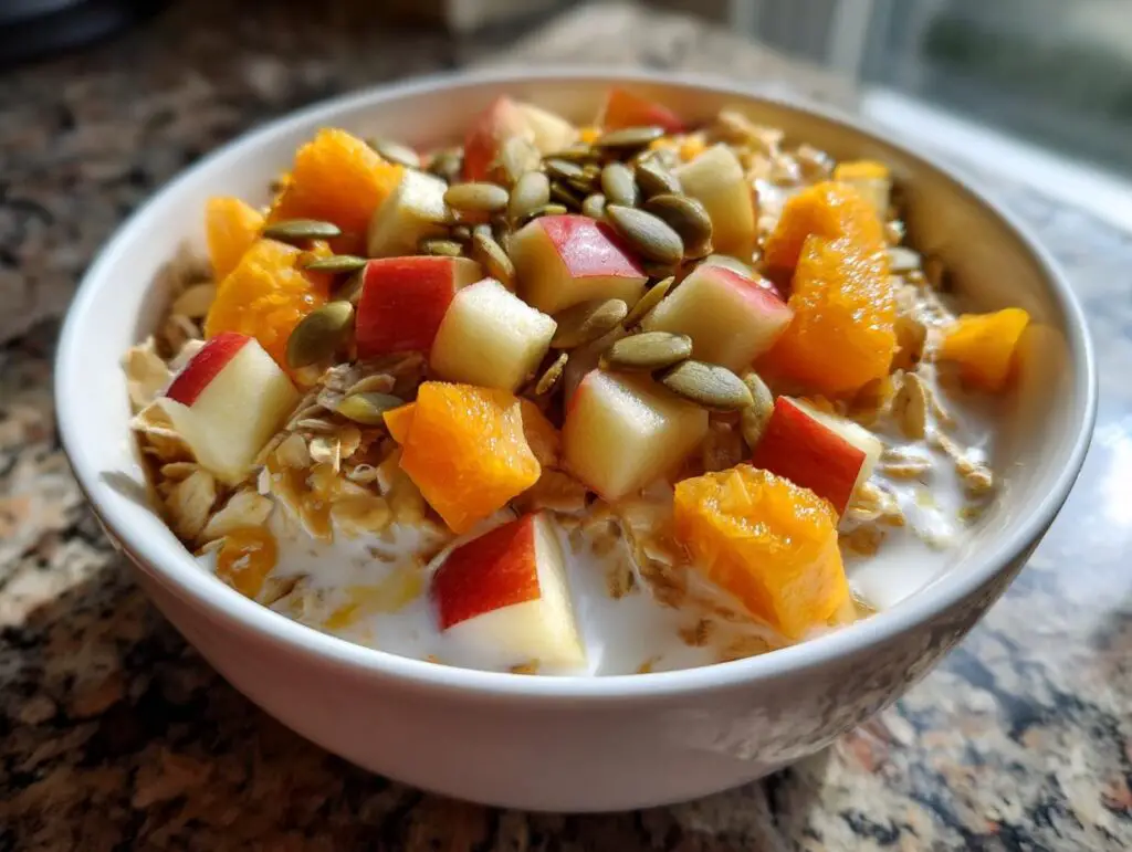 Homemade Muesli Bowl with Milk and Fruit