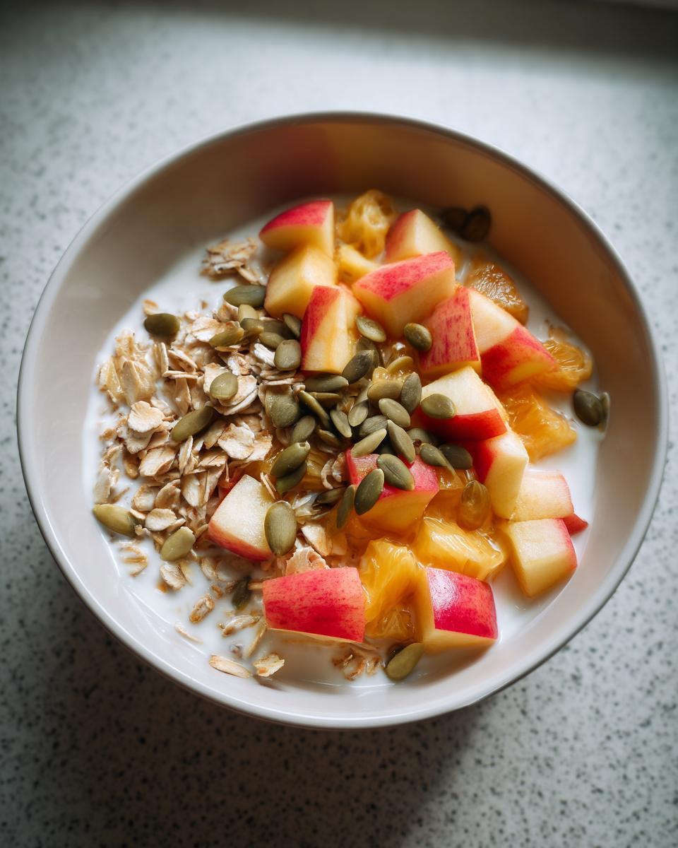 Homemade Muesli Bowl with Milk and Fruit - detail 2