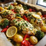 Sheet Pan Creamy Pesto Chicken Bake