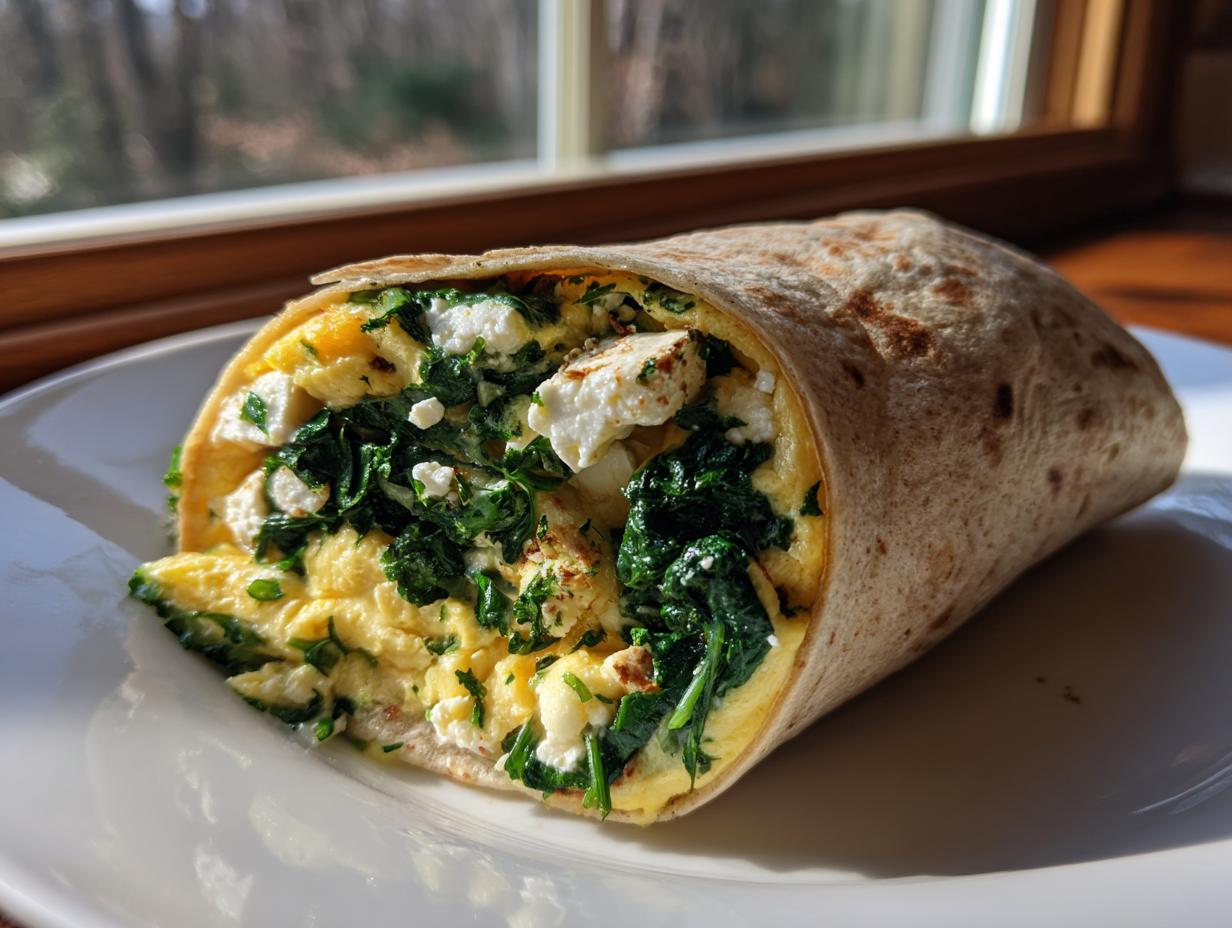 Spinach Feta Breakfast Wrap: 10 Min Power