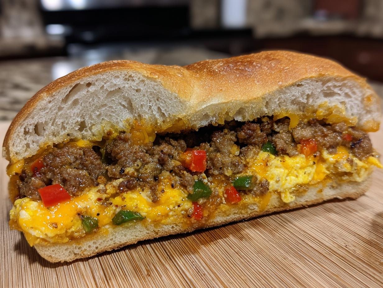Amazing 1 sausage egg stuffed French bread