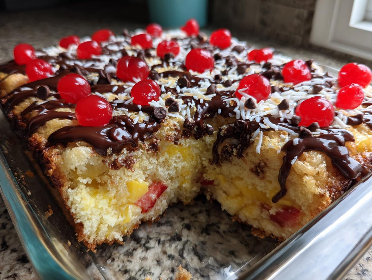 Amazing 1-pan Banana Split Dump Cake magic