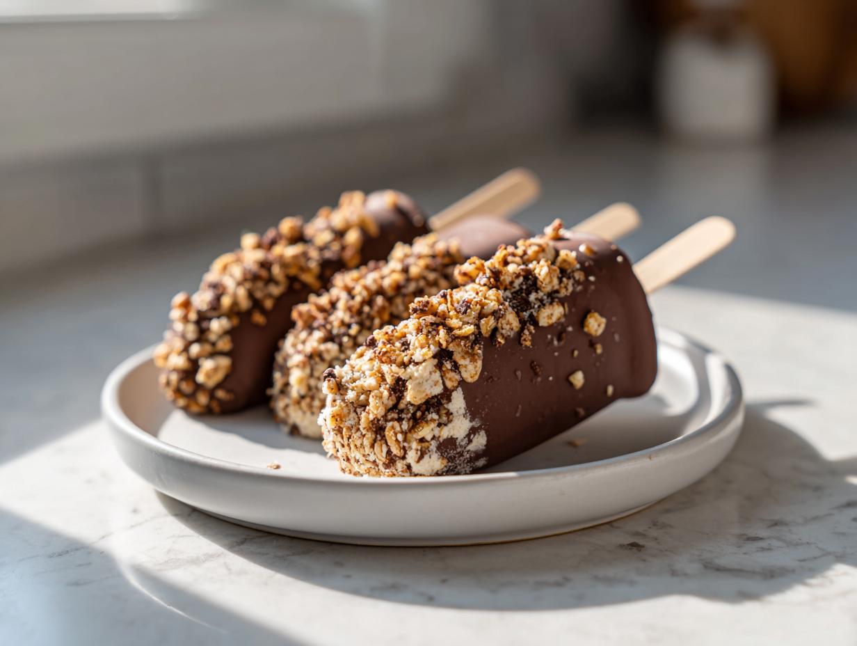 6 Chocolate-Dipped Frozen Banana Pops with Granola