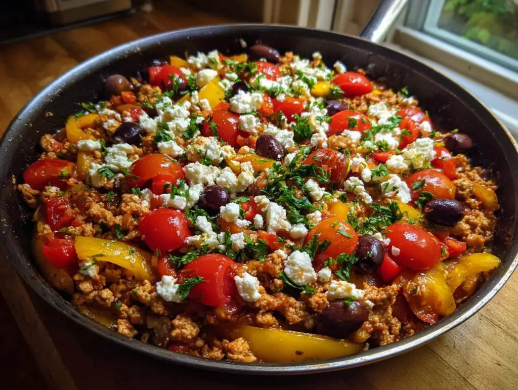 Mediterranean Ground Chicken Skillet