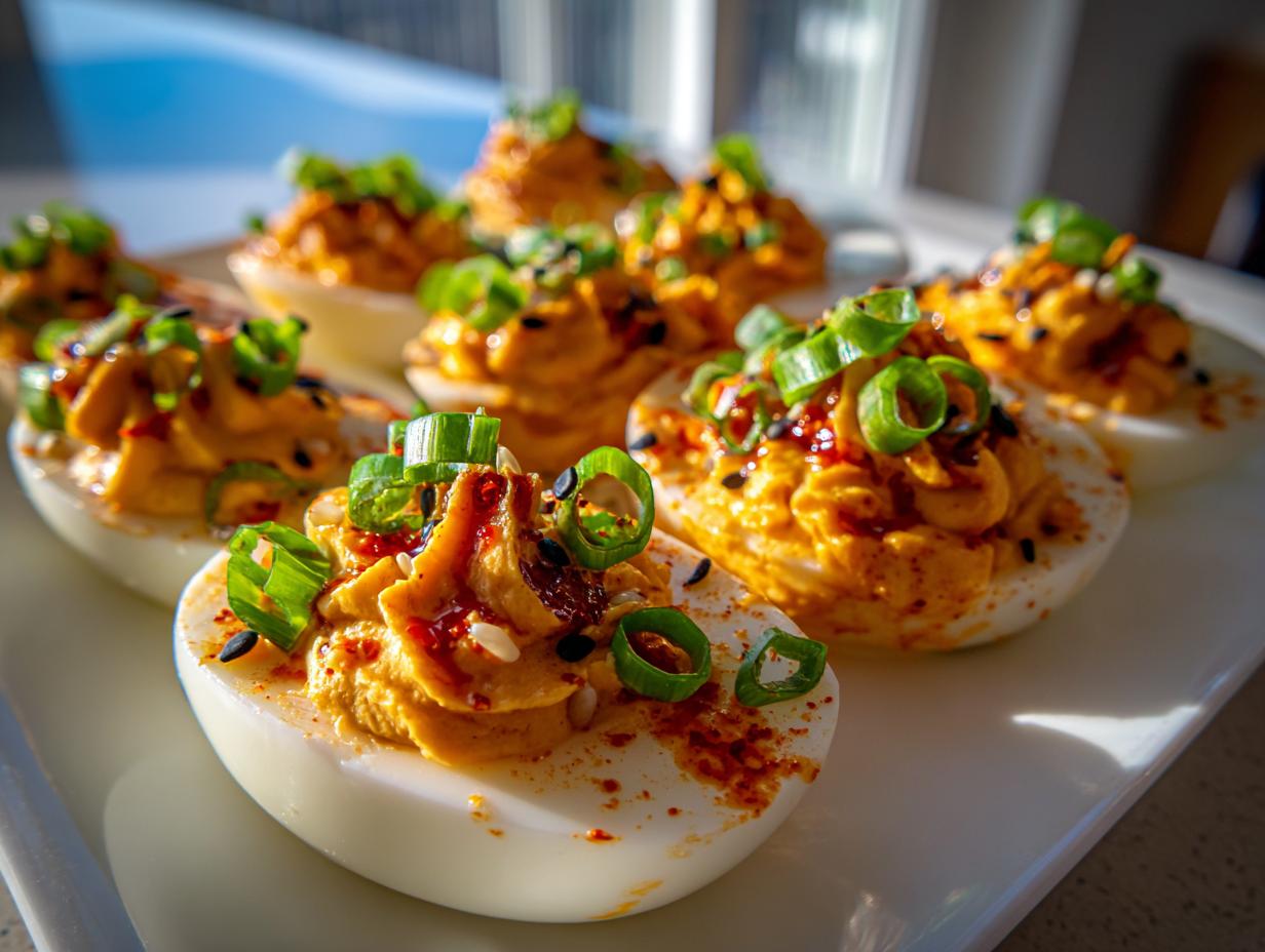 Amazing 24 Spicy Chili Garlic Deviled Eggs