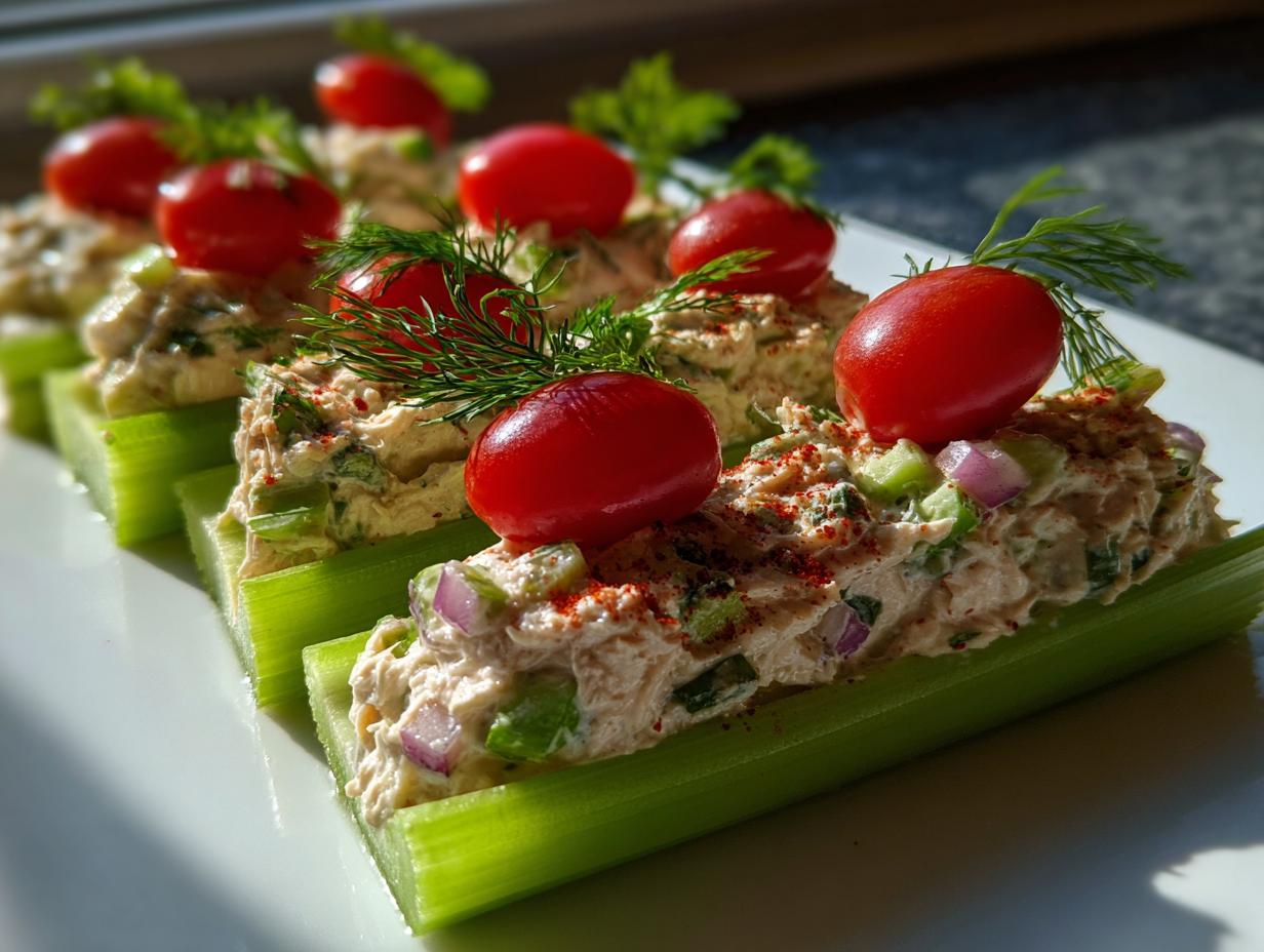 Amazing Tuna Stuffed Celery in Under 10 Min