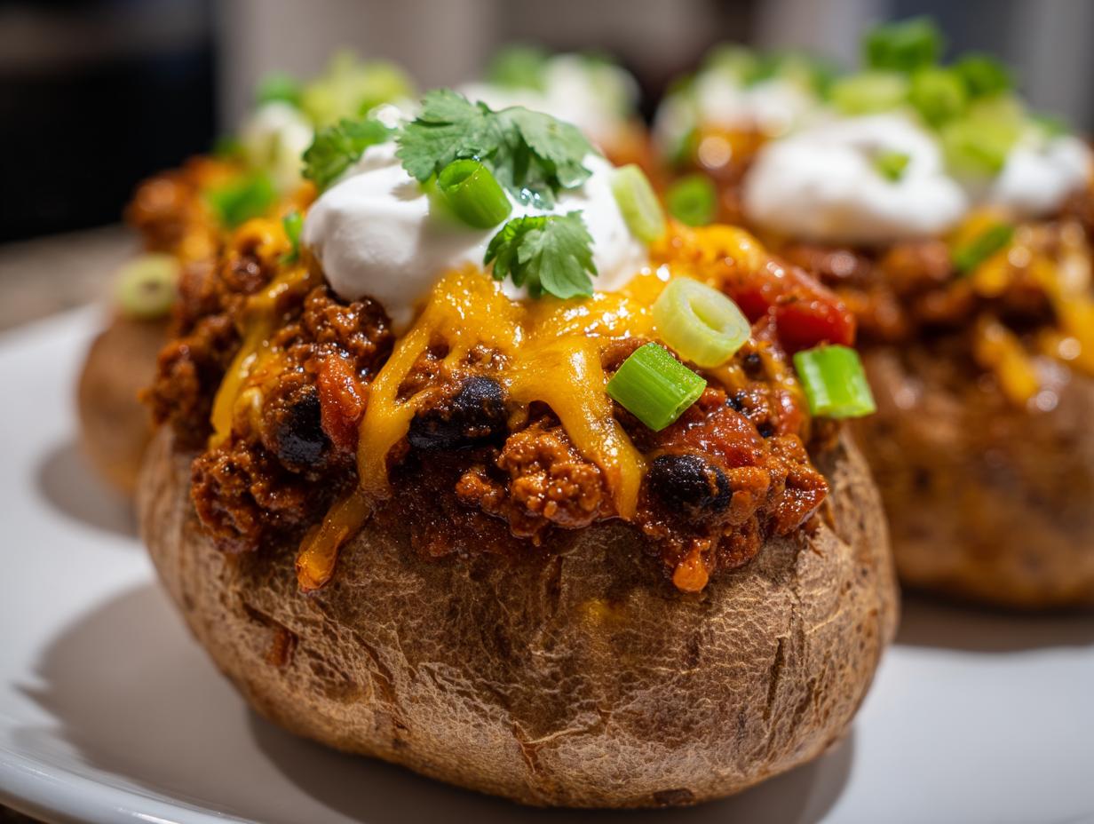 Amazing 30-Min chili stuffed baked potatoes