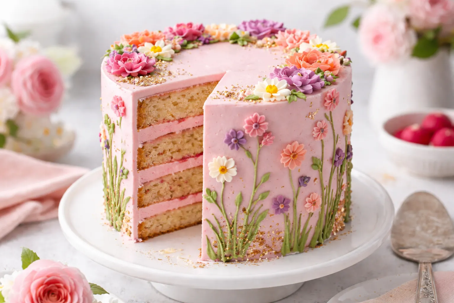 Raspberry Almond Cake With Tangy Cream Cheese Buttercream