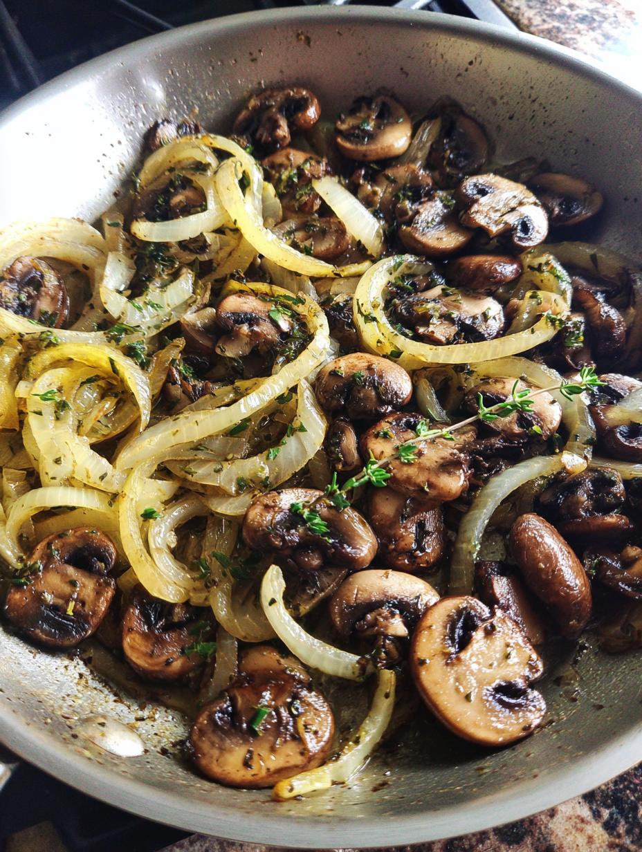 mushroom and onion skillet - detail 3