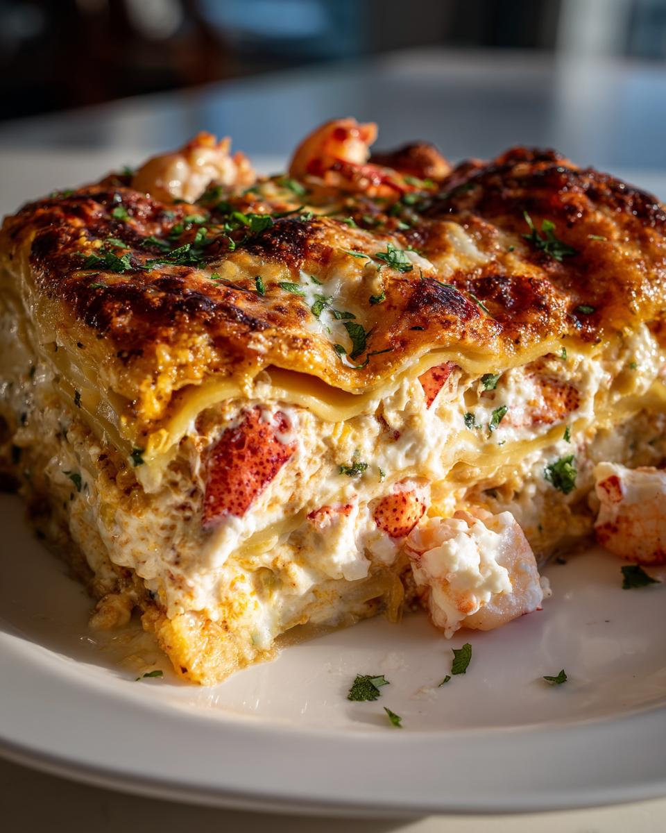 seafood lasagna with lobster and shrimp - detail 1