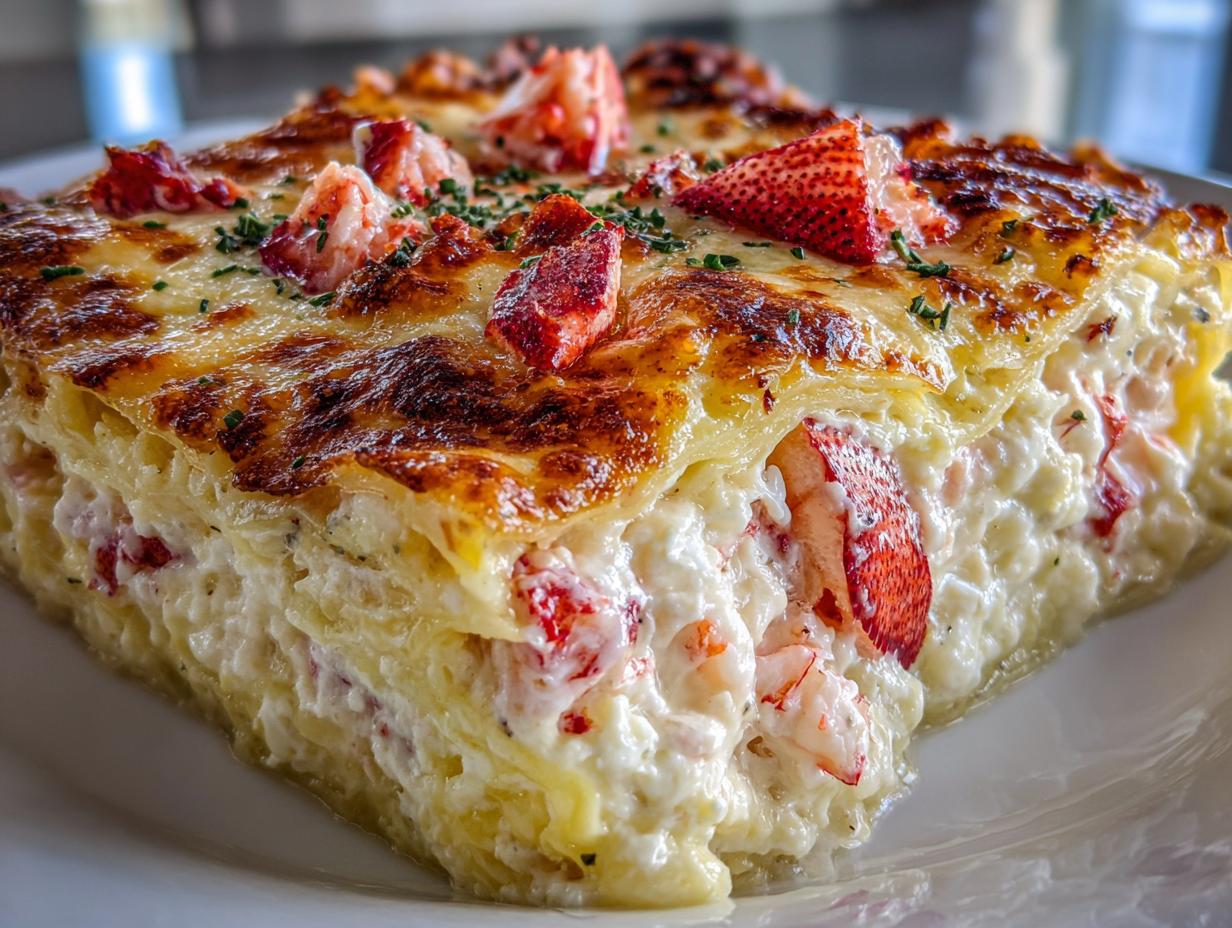 Crazy 9 Layer seafood lasagna with lobster and shrimp