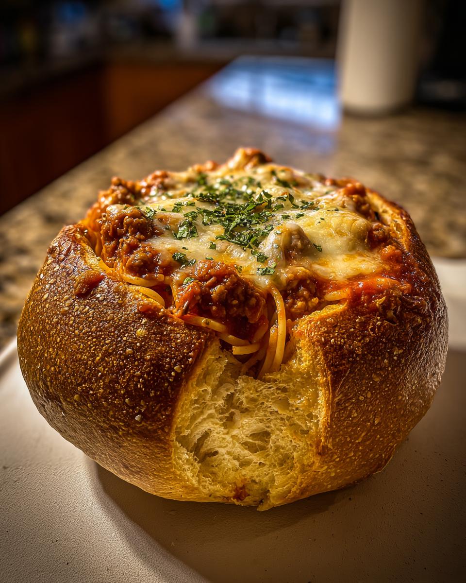 Bread Bowl Spaghetti with Mozzarella and Garlic Butter - detail 1
