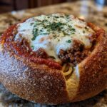 Bread Bowl Spaghetti with Mozzarella and Garlic Butter