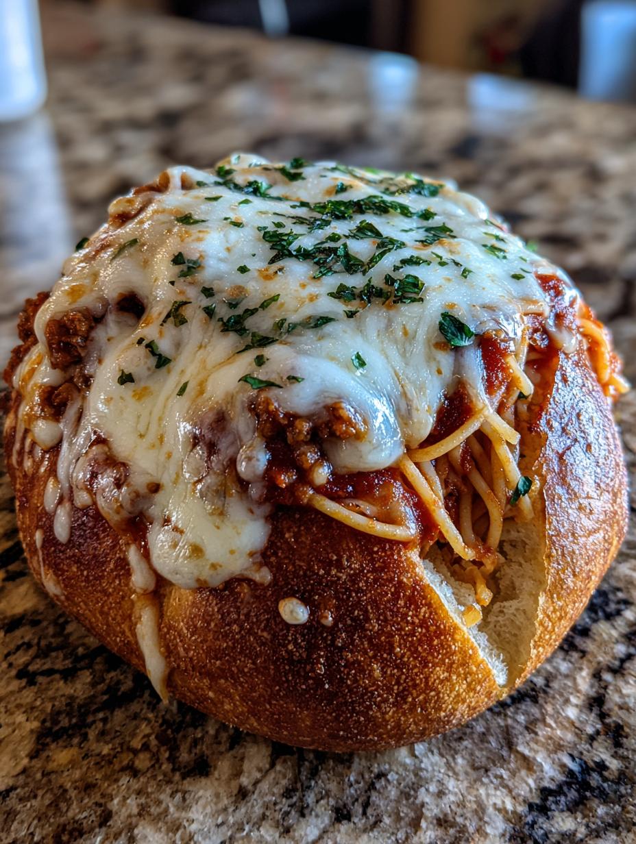 Bread Bowl Spaghetti with Mozzarella and Garlic Butter - detail 2