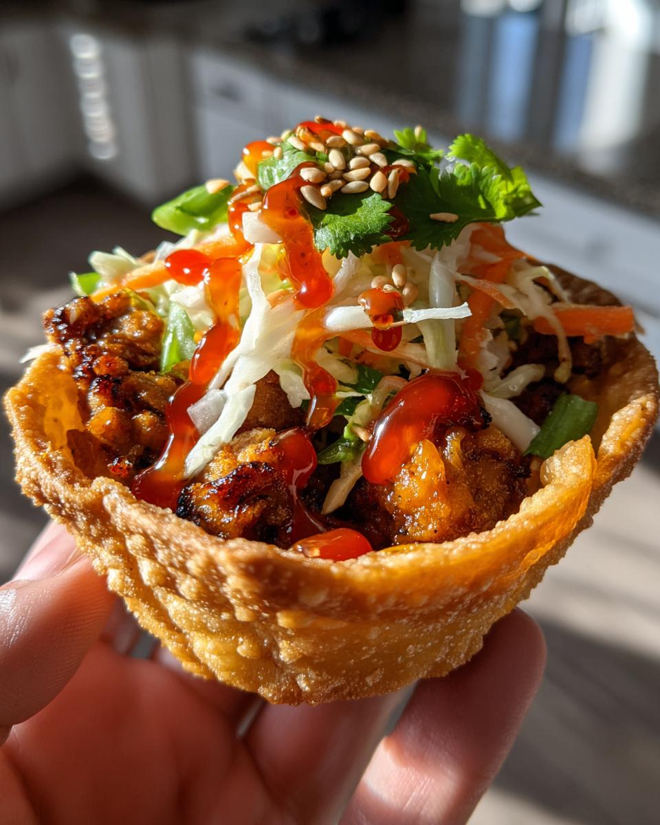 Crispy Chicken Wonton Tacos with Asian Slaw - detail 1