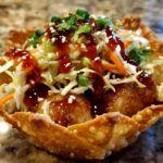 Crispy Chicken Wonton Tacos with Asian Slaw