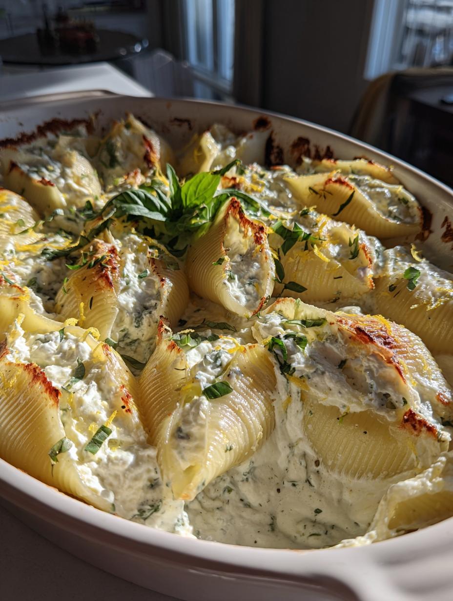 Lemon Basil Ricotta Stuffed Shells with Creamy Spring Sauce - detail 2