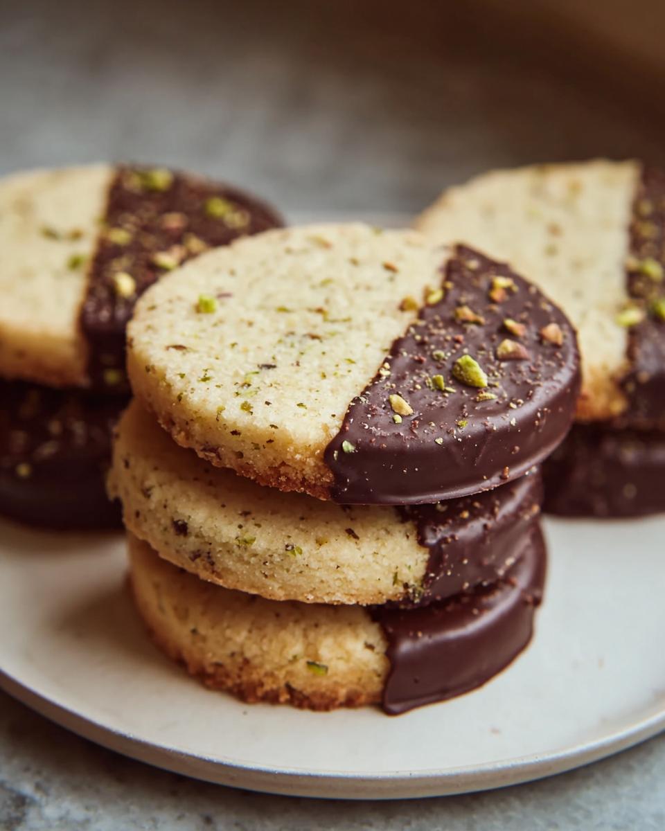 Pistachio Shortbread Cookies Dipped in Chocolate - detail 1