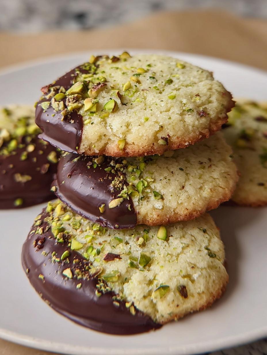 Pistachio Shortbread Cookies Dipped in Chocolate - detail 2