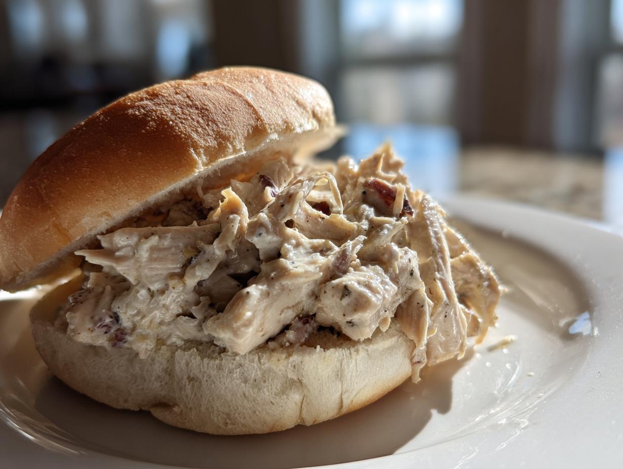 Amazing 320 Cal Slow Cooker Shredded Chicken Sandwiches