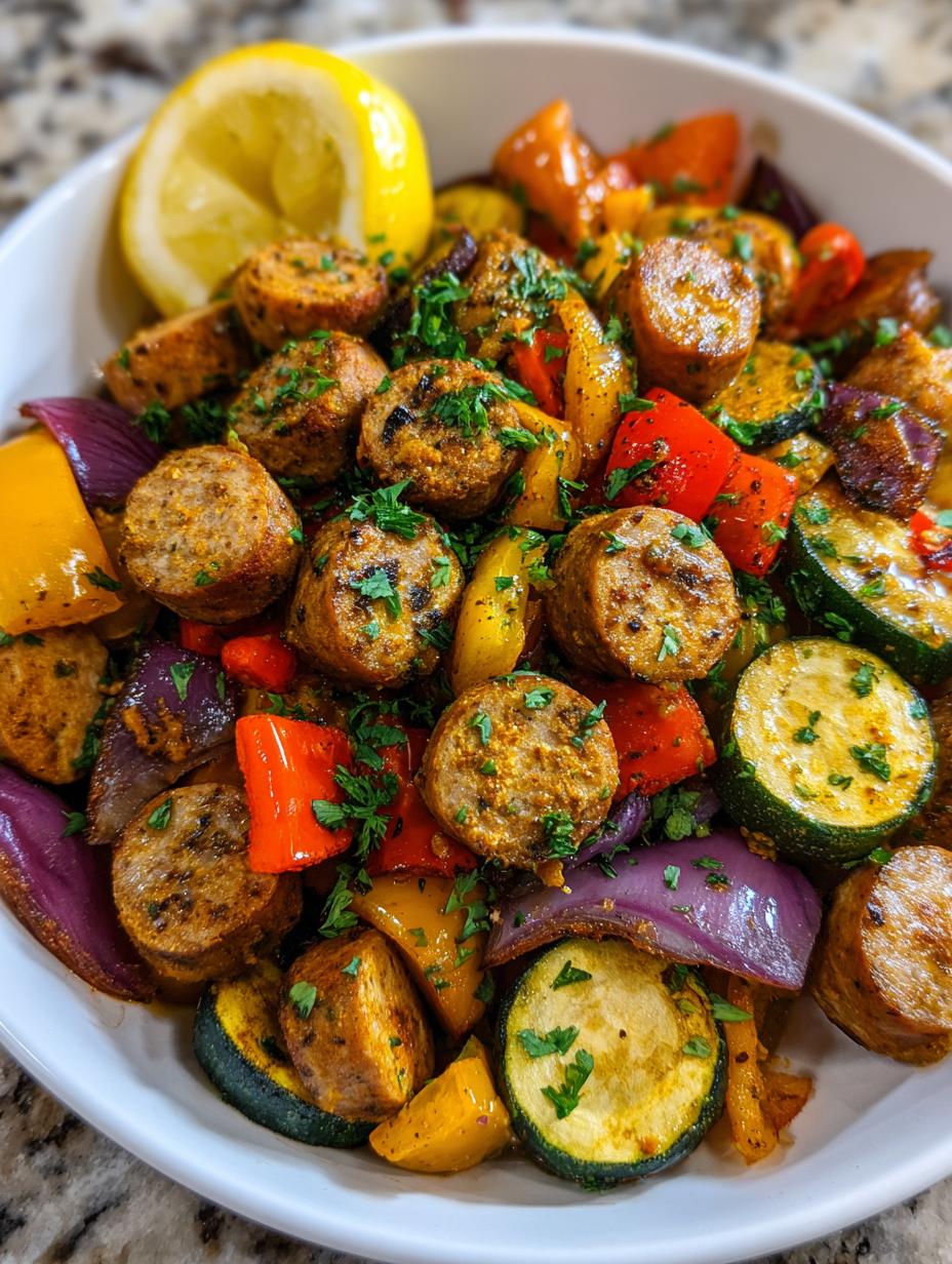 air fryer chicken sausage and vegetables - detail 2