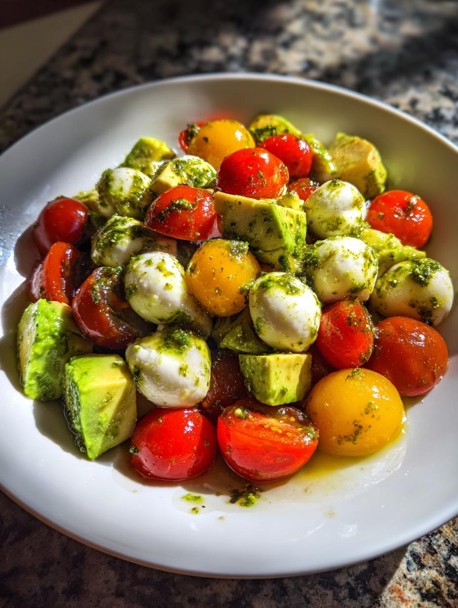 avocado tomato mozzarella basil pesto salad - detail 2
