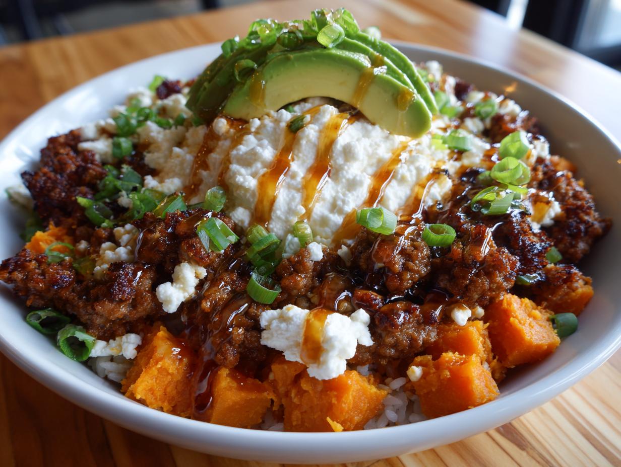 Amazing 4-Ingredient cottage cheese sweet potato beef bowl