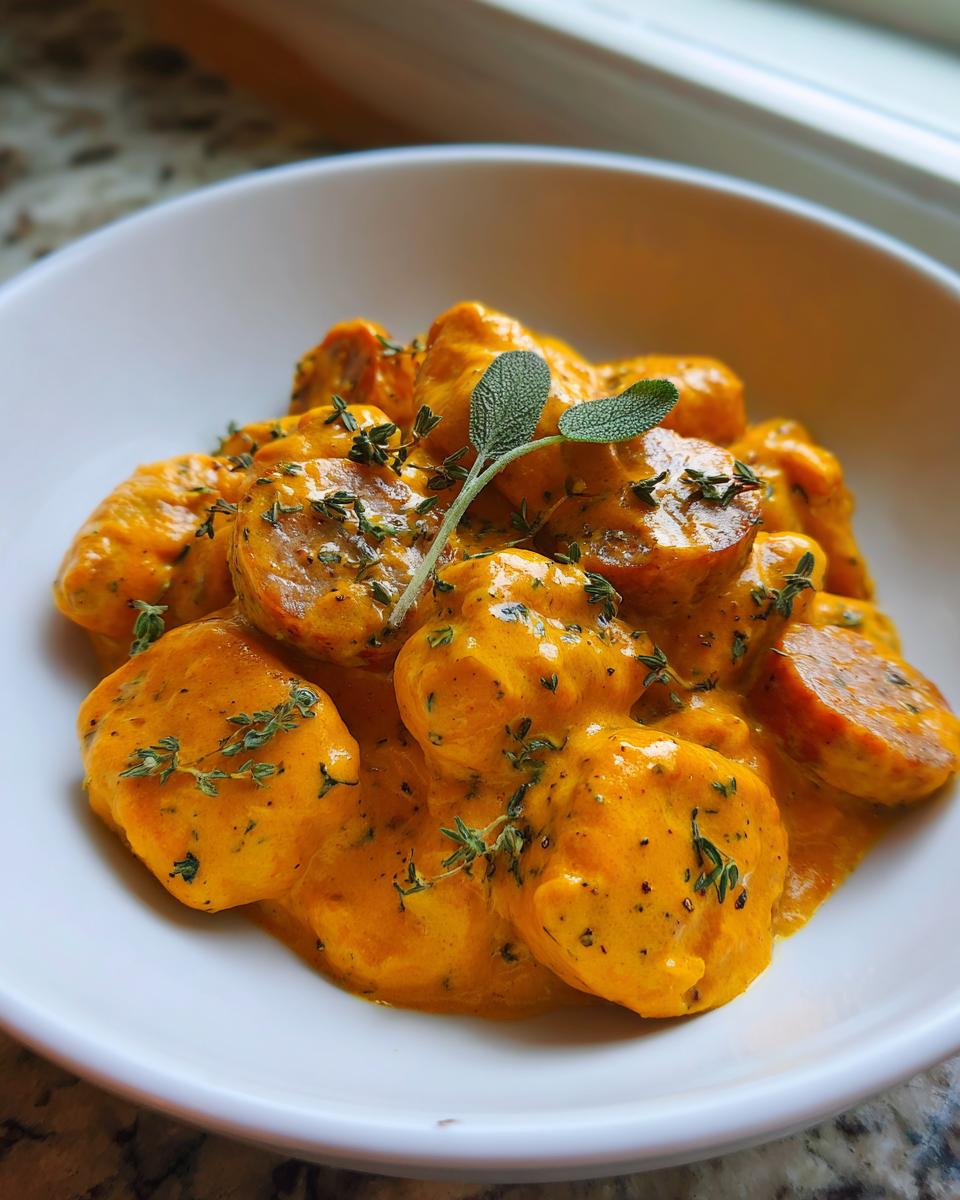 creamy butternut squash gnocchi with sausage - detail 1