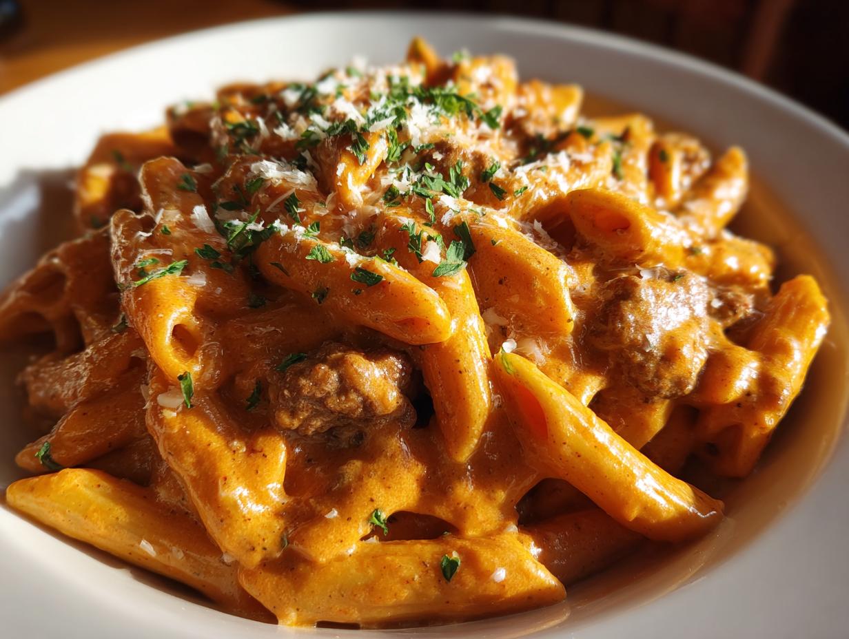 Amazing 1-Pan creamy ground beef pasta