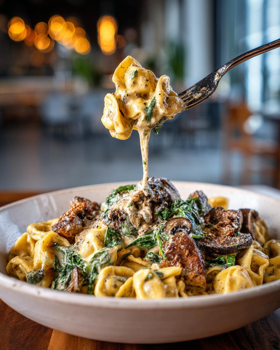 creamy spinach mushroom tortellini - detail 1